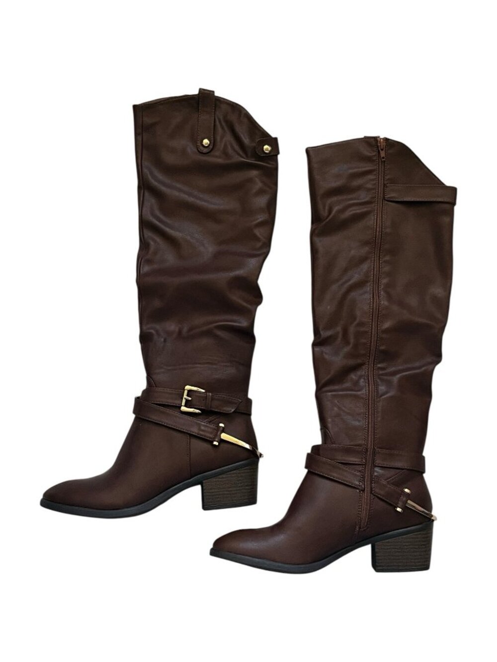 Venus Brown Slouchy Riding Fashion Boots Womens Size 10 Buckle Strap Mid Heel